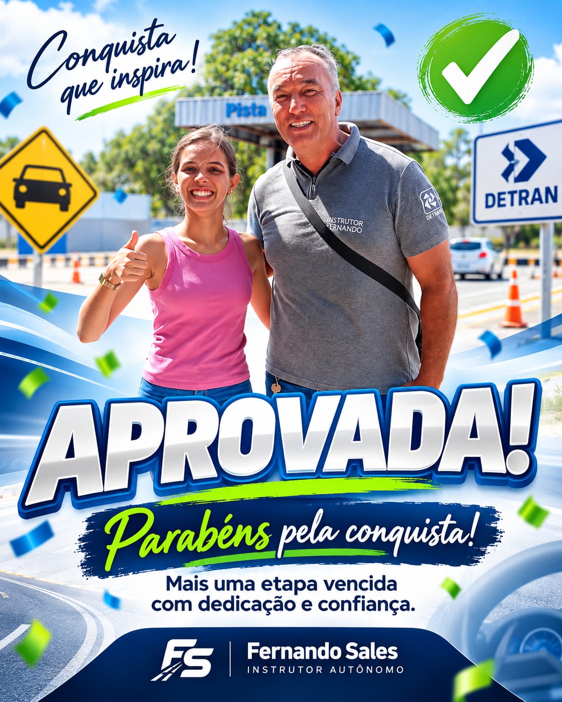 Aluna aprovada na pista de prova do DETRAN